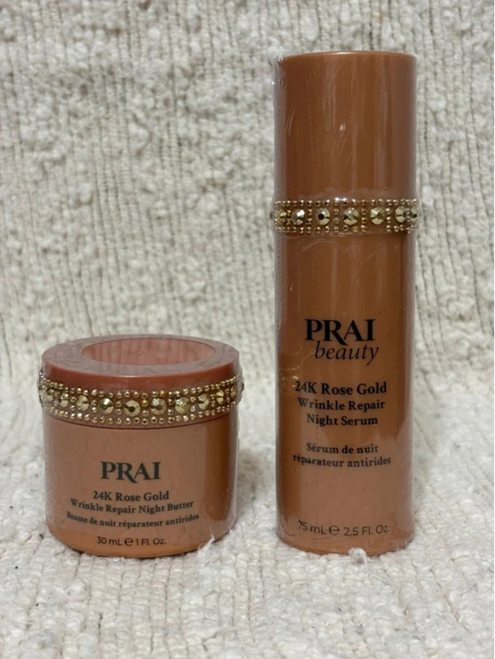 Set of 2 Prai Beauty 24K Rose Gold Wrinkle Repair Night Serums